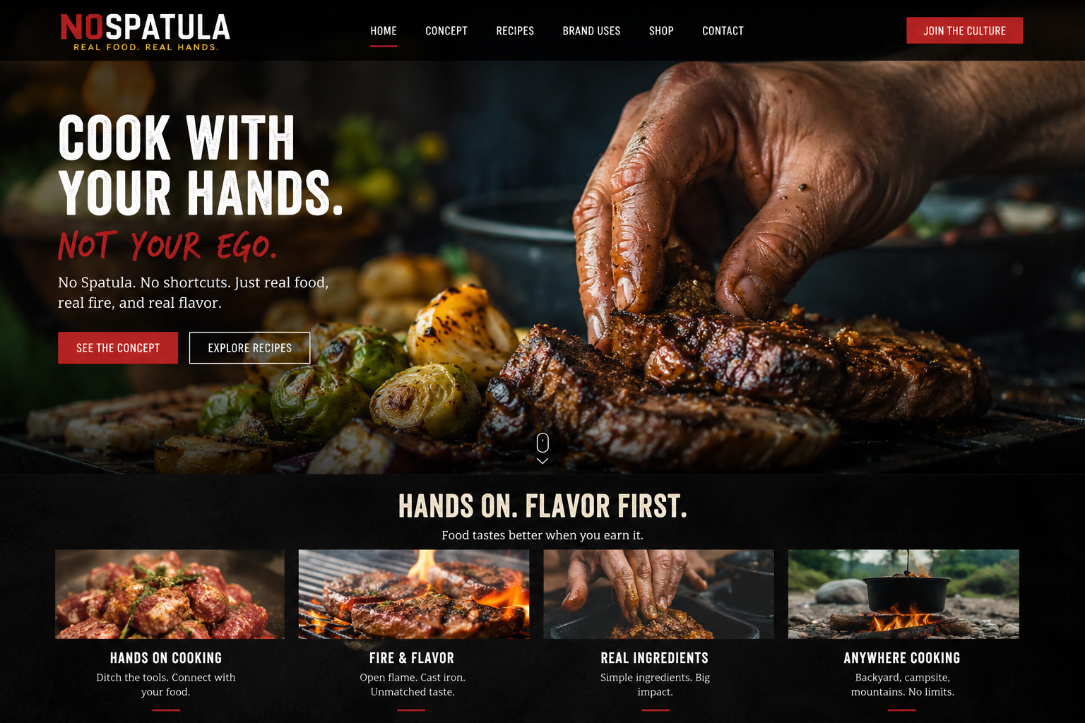 full NoSpatula homepage preview design